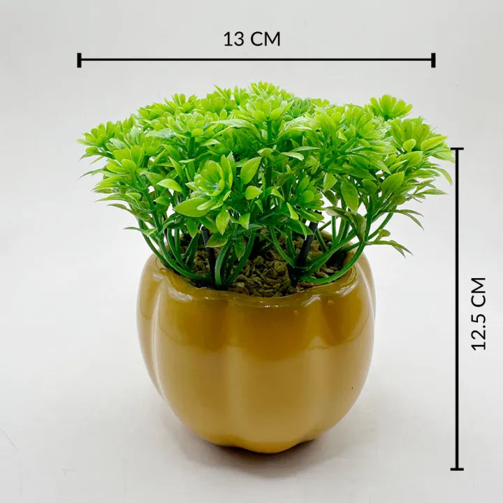 Artificial Mini Plant Melon Shaped Black OR Mustard Ceramic Pot Home Decor