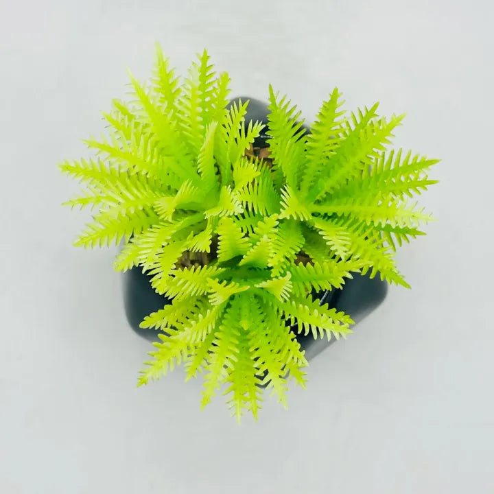 3D Black Diamond Ceramic Pot Set of 2 With Artificial Plant For Table Decor