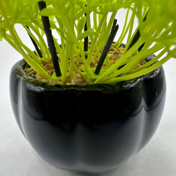 Artificial Mini Plant Melon Shaped Black OR Mustard Ceramic Pot Home Decor