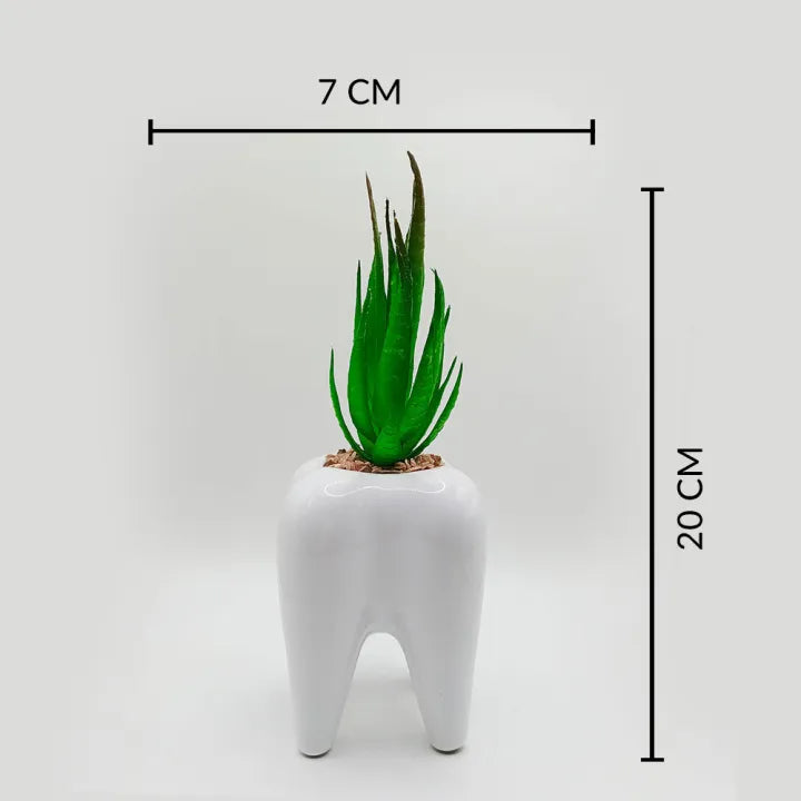 Tooth ceramic pot with artificial plant