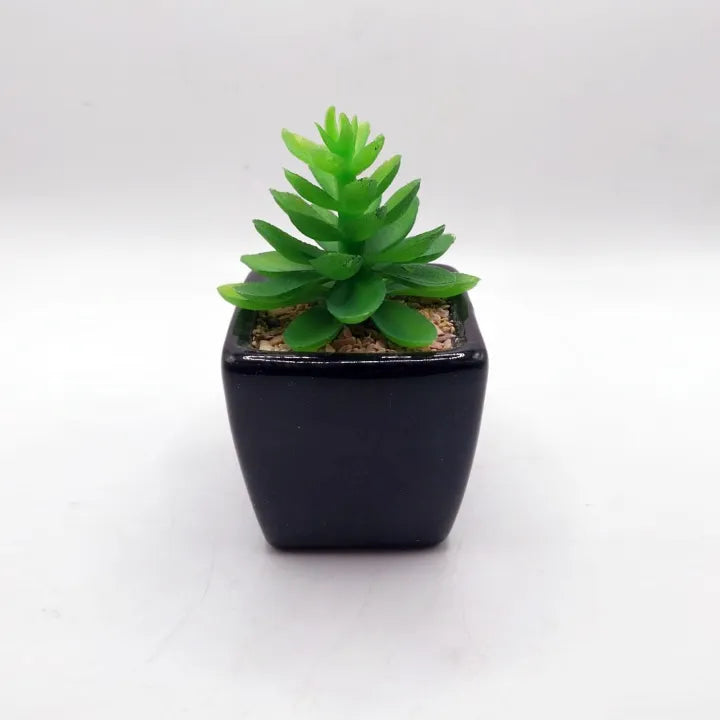 Bucket Style Black Ceramic Pot Set of 2 With Artificial Plant For Table Decor