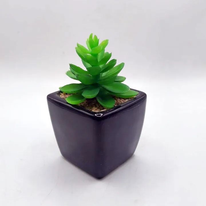 Bucket Style Black Ceramic Pot Set of 2 With Artificial Plant For Table Decor