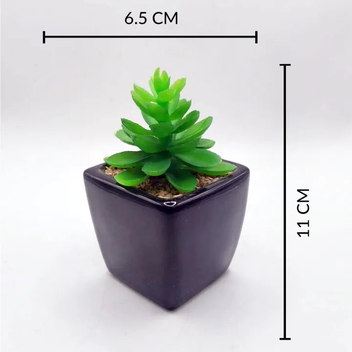 Bucket Style Black Ceramic Pot Set of 2 With Artificial Plant For Table Decor