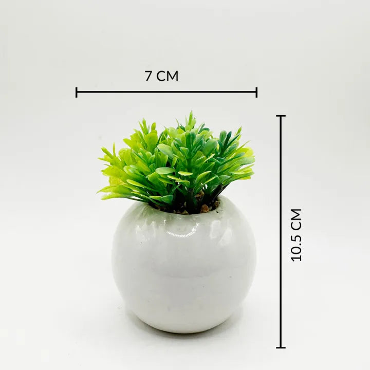 Minimalistic Esthetic Sphere Ceramic Pot Set of 2 With Artificial Plant For Table Decor