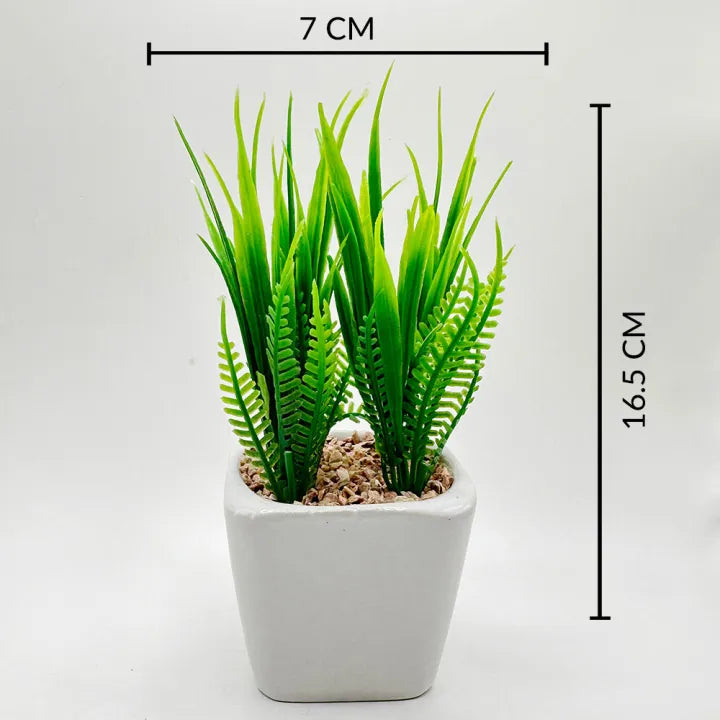 Bucket Style Ceramic Pot Set of 2 With Artificial Plant For Table Decor